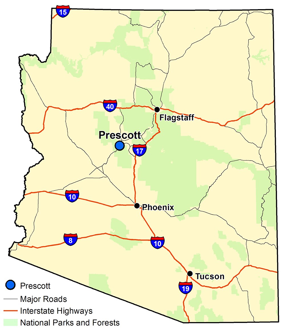Map of the McNary project location relative to Prescott, Arizona